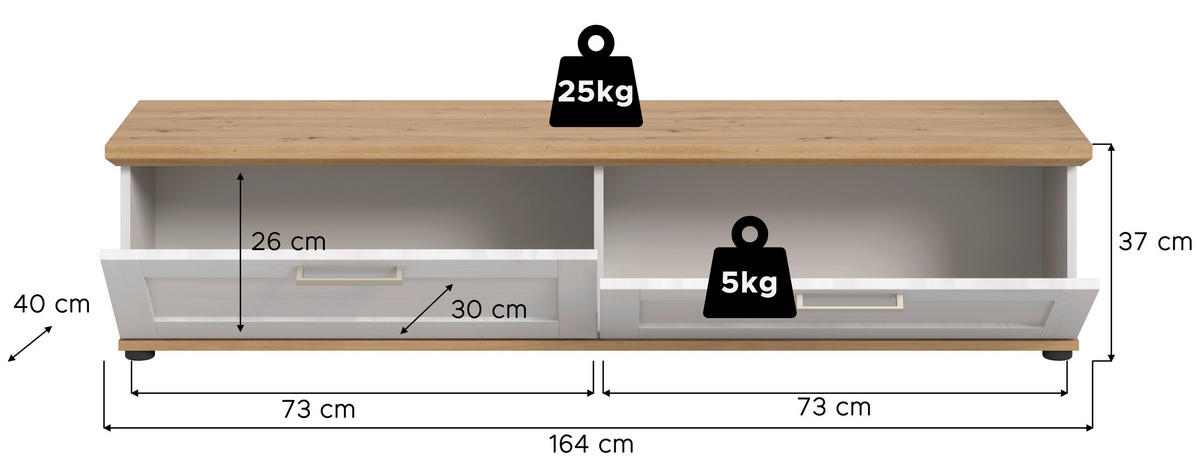 LOWBOARD  in 164/37/40 cm  - Silberfarben/Lärchefarben, Design, Holzwerkstoff/Kunststoff (164/37/40cm) - Livetastic