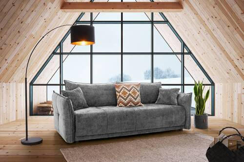 BOXSPRINGSOFA in Chenille Grau  - Schwarz/Grau, Modern, Kunststoff/Textil (235/95/108cm) - Hom`in