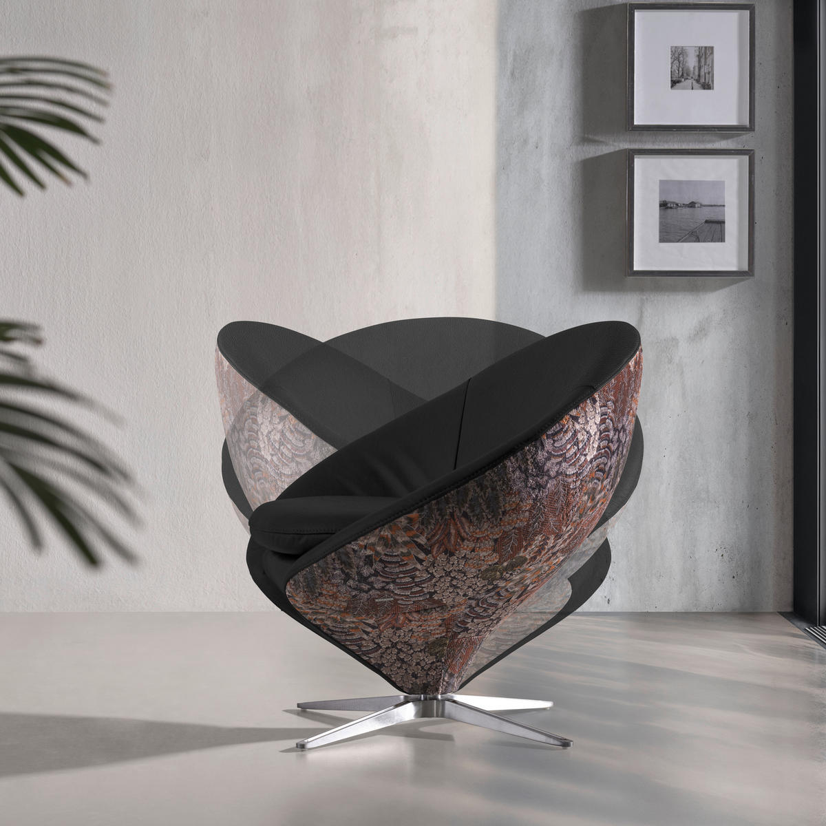 SESSEL Jacquard Kombination Echtleder/Stoff Schwarz  - Schwarz/Nickelfarben, Design, Leder/Textil (84/81/79cm) - Koinor