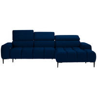 ECKSOFA in Samt, Webstoff Blau  - Blau/Schwarz, Design, Textil/Metall (270/177cm) - Welnova