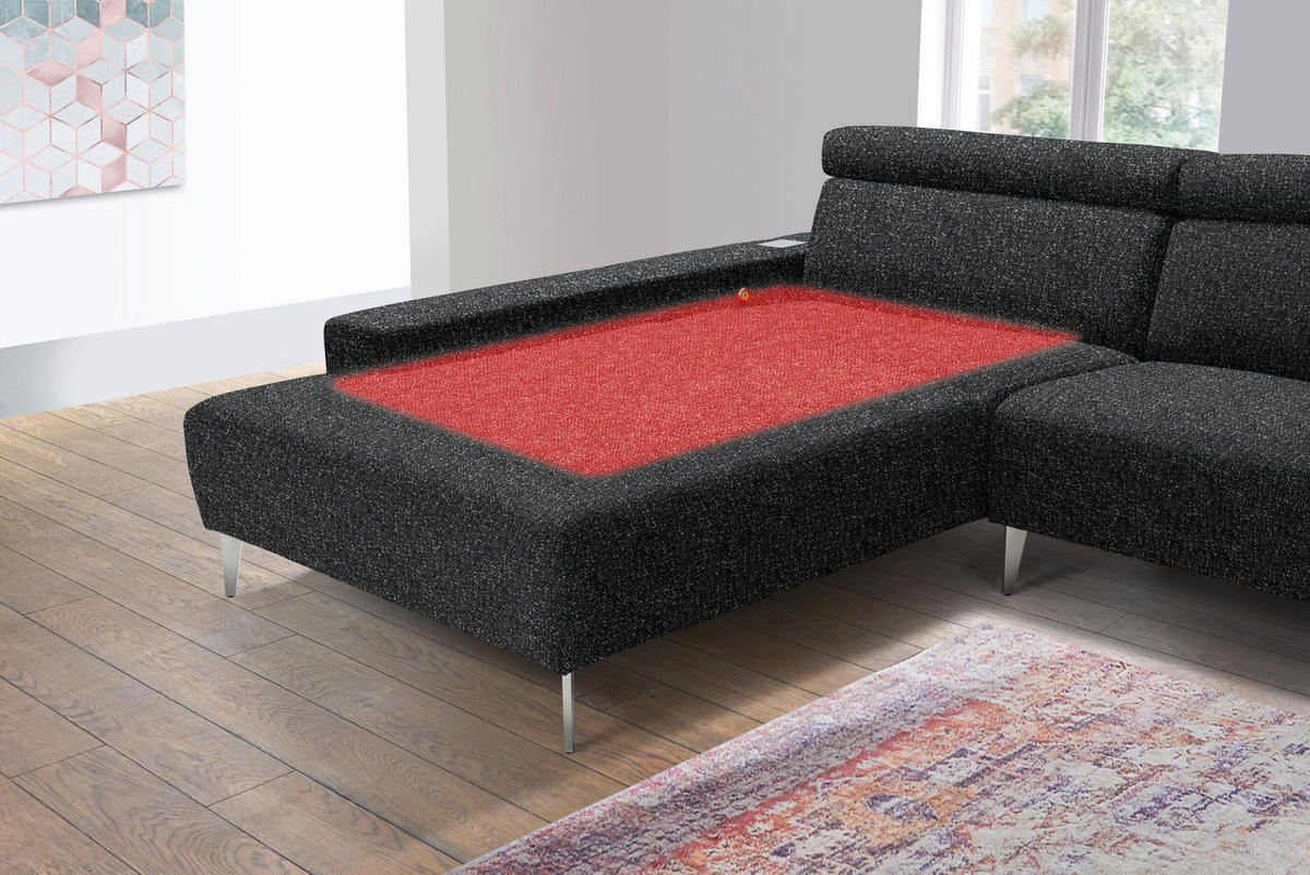 ECKSOFA  in Mikrovelours Anthrazit  205/308 cm  - Anthrazit/Alufarben, Design, Textil/Metall (205/308cm) - Sedda