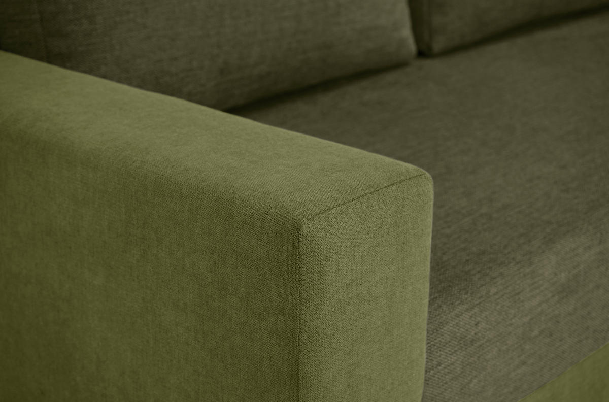 ECKSOFA Olivgrün Flachgewebe, Struktur  - Schwarz/Olivgrün, Design, Kunststoff/Textil (252/155cm) - Livetastic