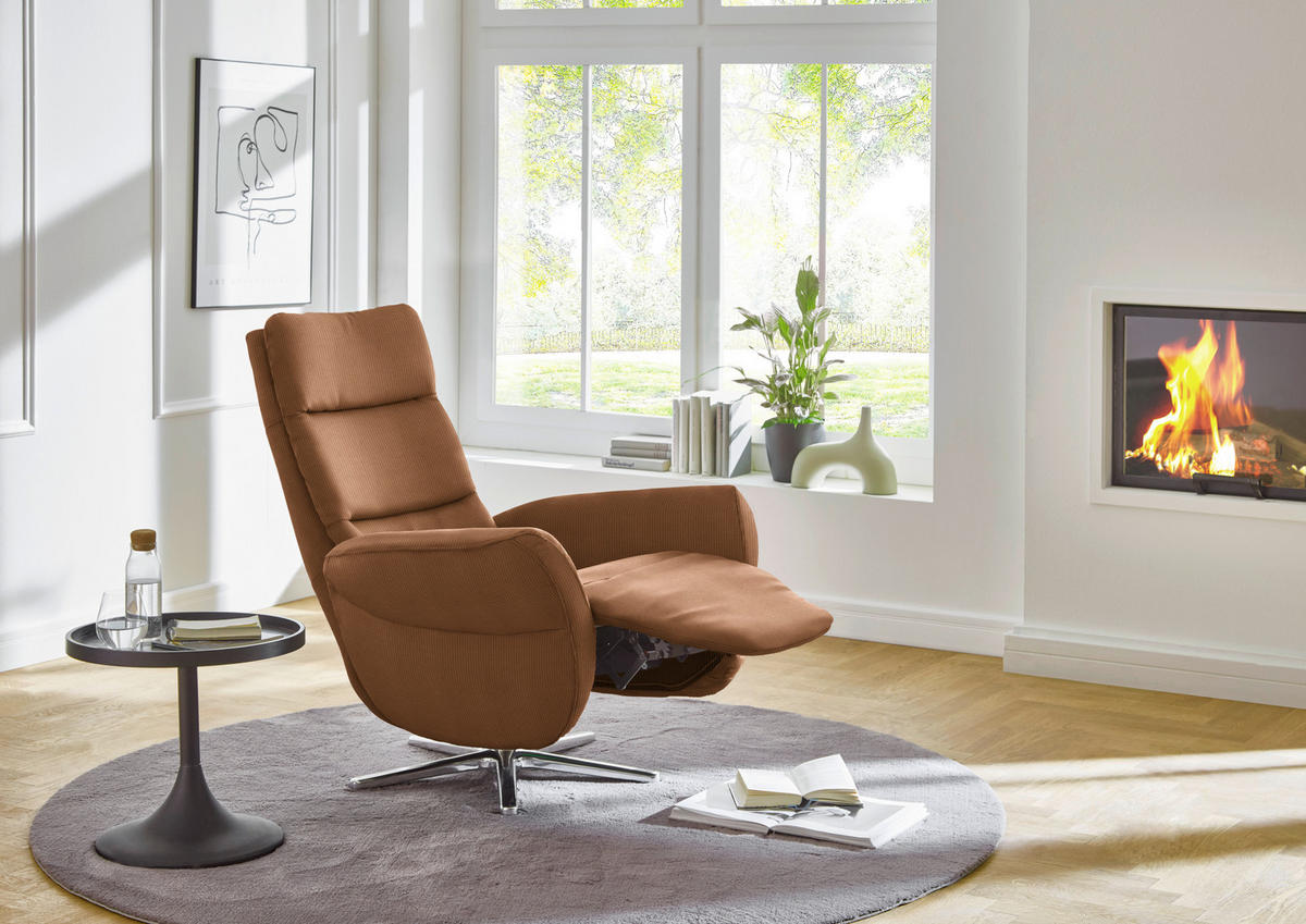 RELAXSESSEL in Textil Cognac  - Chromfarben/Cognac, Design, Textil/Metall (78/113/83cm) - Beldomo Speed