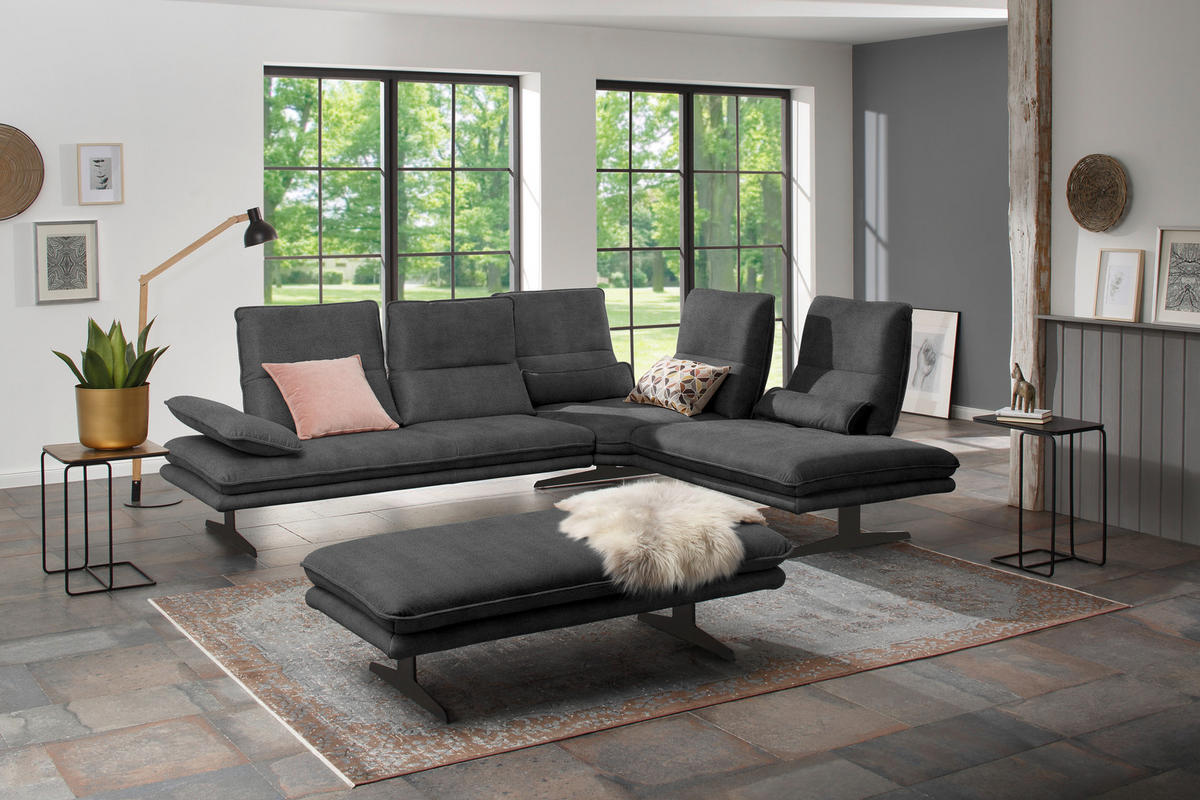 ECKSOFA in Mikrofaser Anthrazit  - Anthrazit/Schwarz, Design, Textil/Metall (284/224cm) - Chilliano