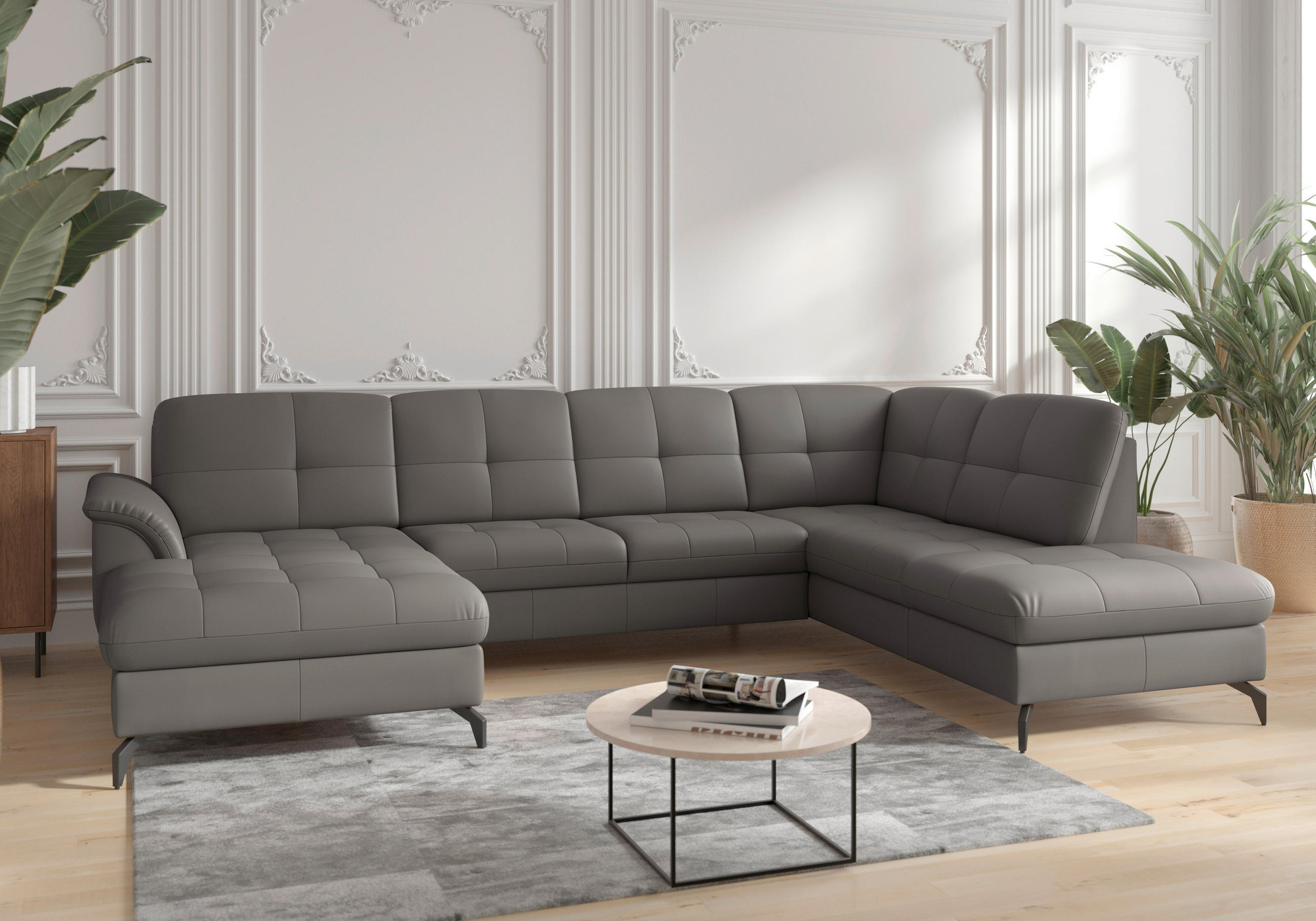 WOHNLANDSCHAFT in Vliesstoff Kombination Echtleder/Stoff Mokka  - Schwarz/Mokka, MODERN, Leder/Textil (164/319/212cm) - Sit & More