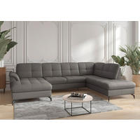 WOHNLANDSCHAFT in Vliesstoff Kombination Echtleder/Stoff Mokka  - Schwarz/Mokka, Modern, Leder/Textil (164/319/212cm) - Sit & More