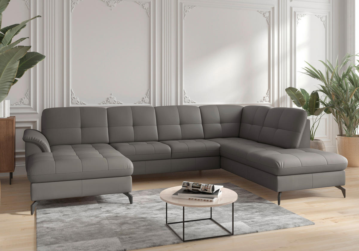 WOHNLANDSCHAFT in Vliesstoff Kombination Echtleder/Stoff Mokka  - Schwarz/Mokka, Modern, Leder/Textil (164/319/212cm) - Sit & More