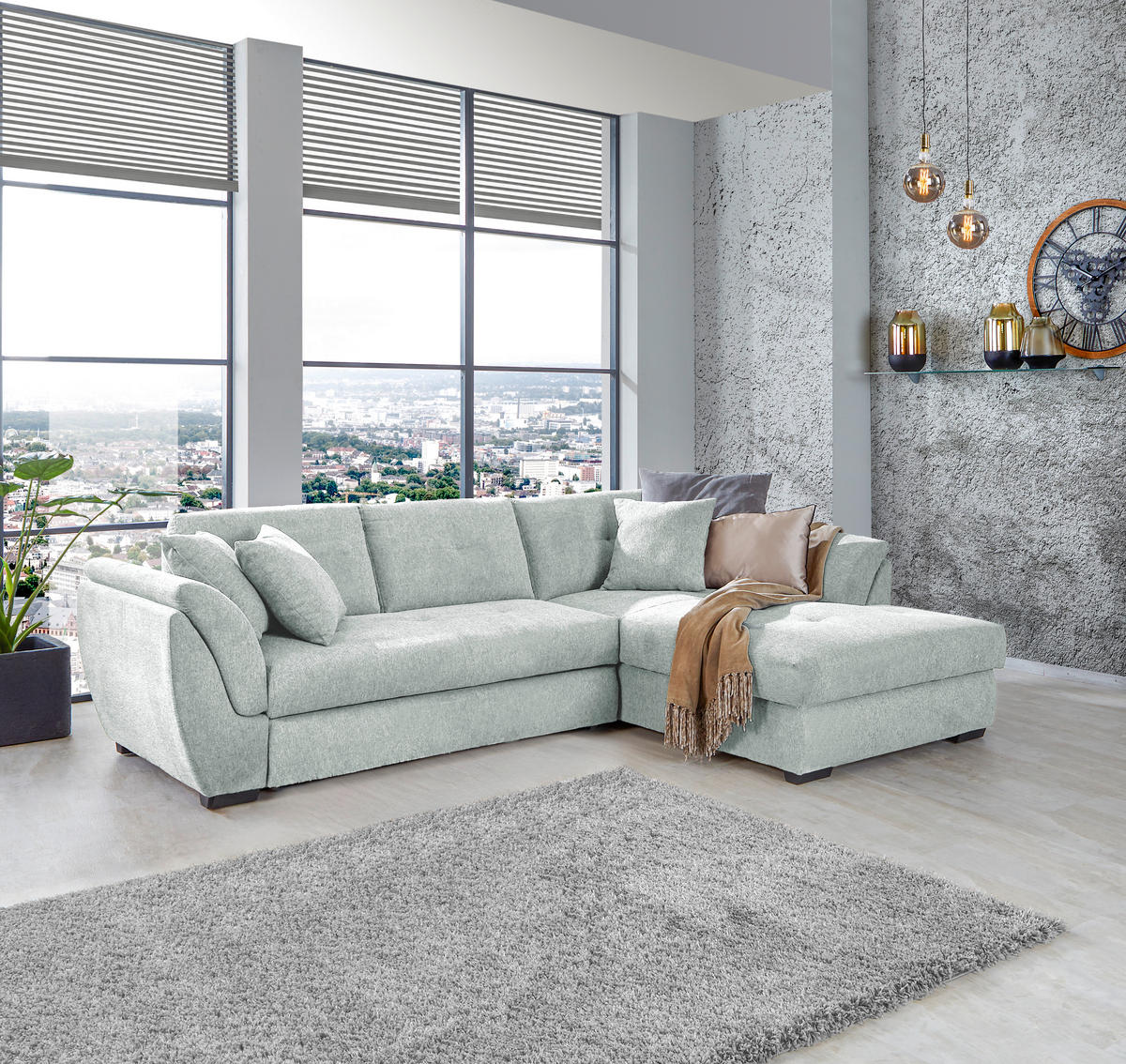 ECKSOFA in Webstoff Hellgrau  - Hellgrau/Schwarz, Design, Kunststoff/Textil (278/187cm) - Livetastic