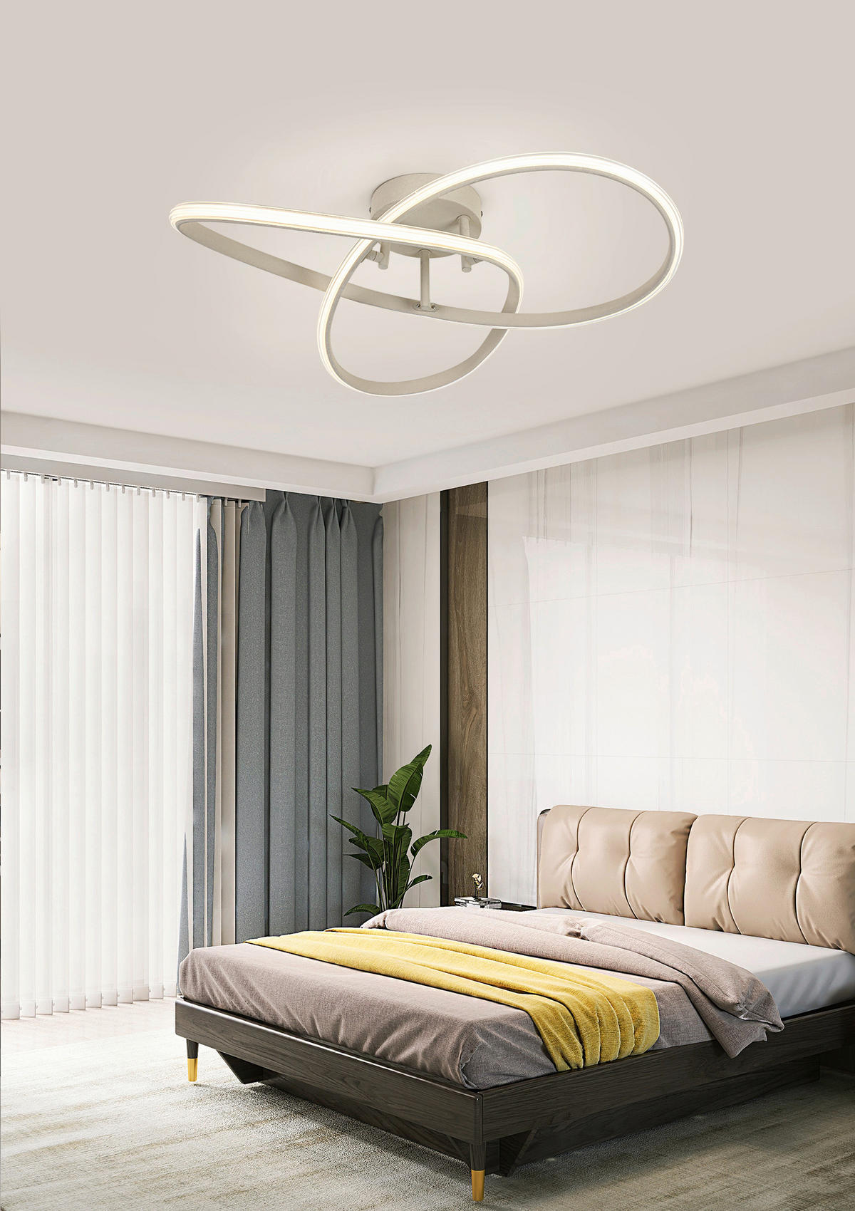 LED MENNYEZETI LÁMPA - krómszínű/homok, Design, műanyag/fém (55/55/15cm) - Novel