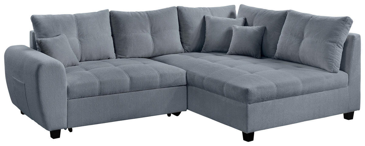 ECKSOFA Blaugrau Plüsch  - Blaugrau/Schwarz, KONVENTIONELL, Kunststoff/Textil (249/175cm) - Carryhome