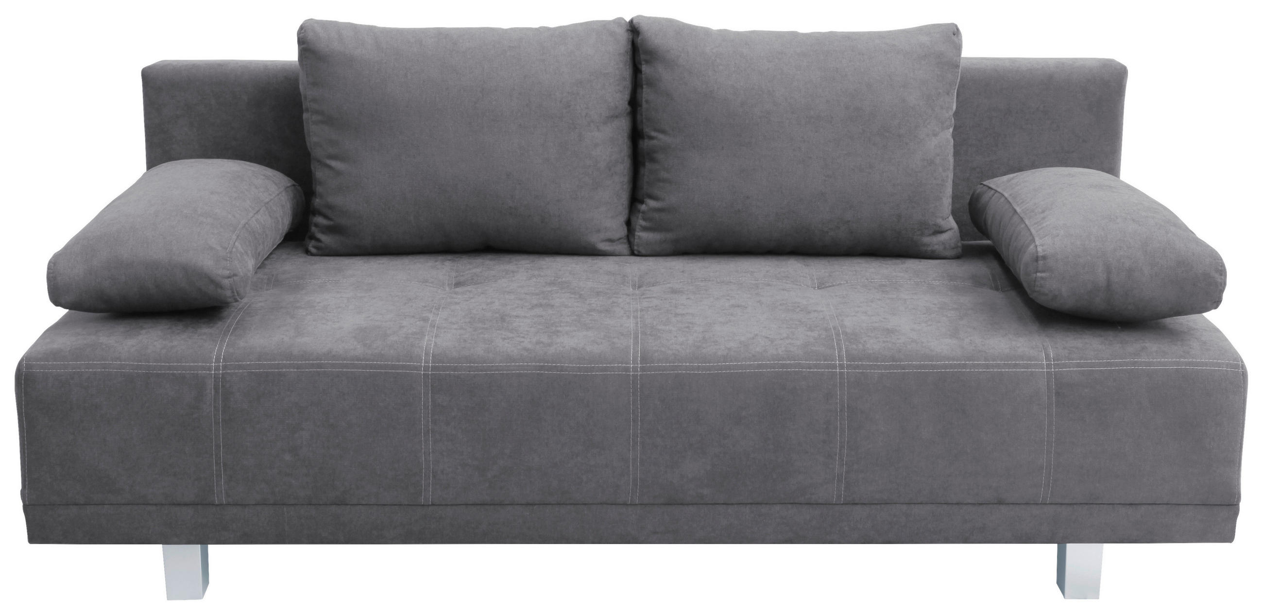 SCHLAFSOFA Samt Anthrazit  inkl. Rückenkissen, Armlehnenkissen, Bettkasten, Schlaffunktion  - Chromfarben/Anthrazit, Design, Kunststoff/Textil (194/77/89cm) - MID.YOU