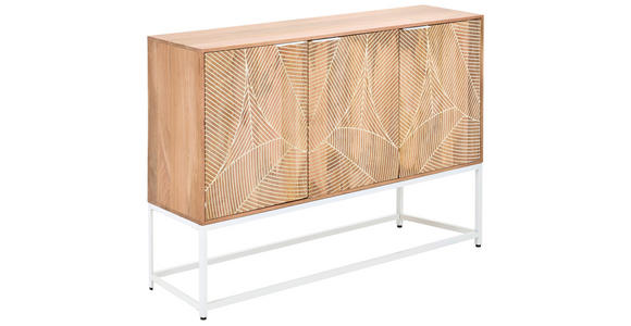 SIDEBOARD Mangoholz vollmassiv Naturfarben, Weiß Einlegeböden  - Weiß/Naturfarben, Design, Holz/Metall (145/85/42cm) - Ambia Home