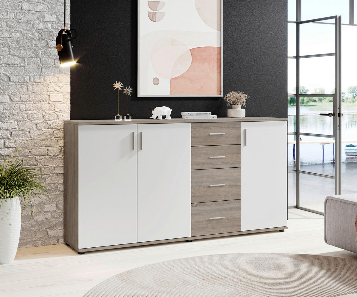 KOMÓD 160/84/35 cm  - ezüst/sötét tölgy, Konventionell, műanyag/faalapú anyag (160/84/35cm) - Xora
