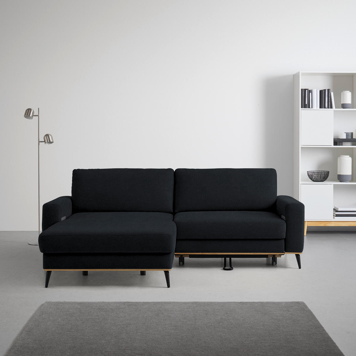 ECKSOFA in Chenille Schwarz  - Schwarz, Konventionell, Holz/Textil (167/234cm) - MID.YOU