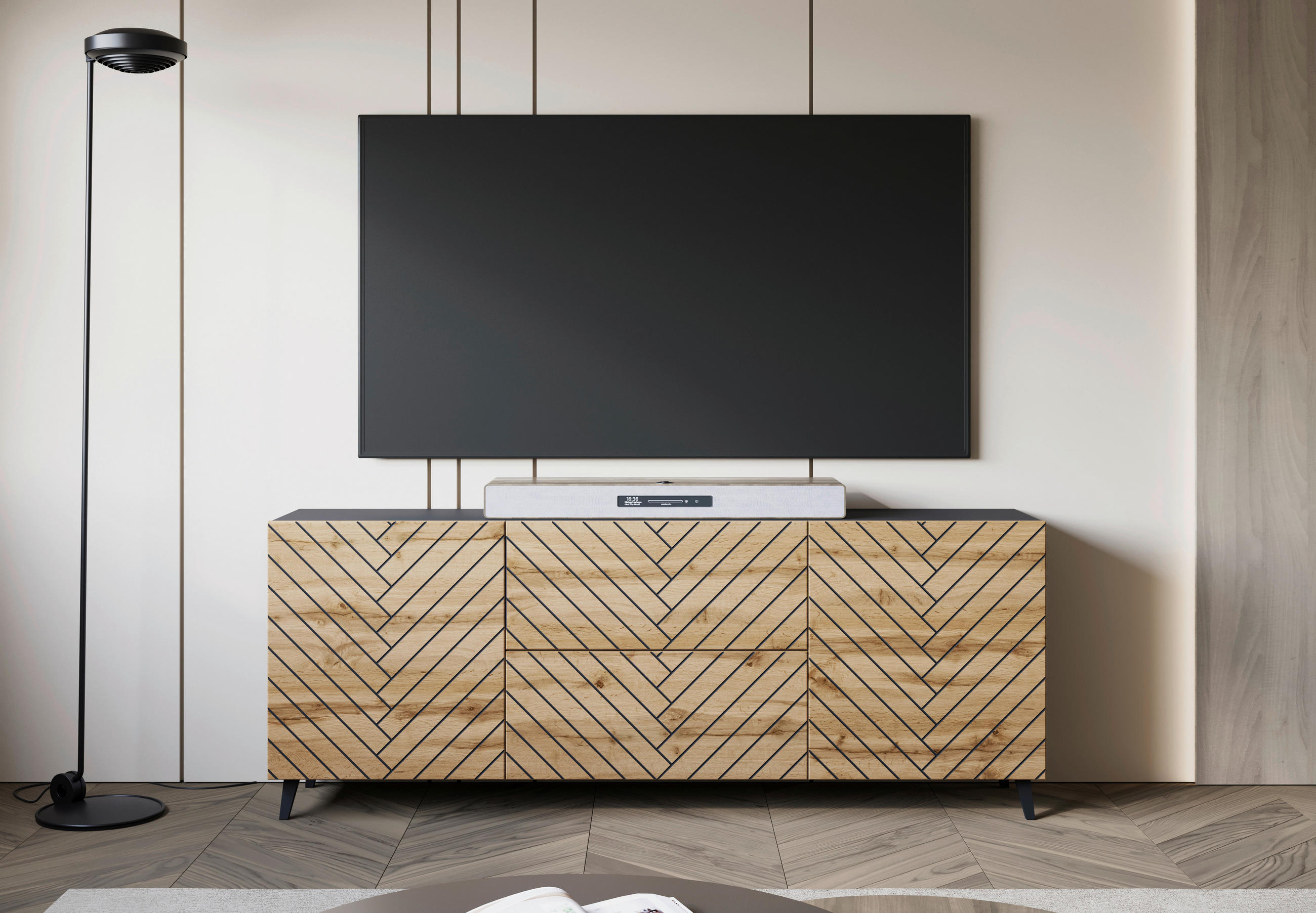 LOWBOARD  in 180/69,4/39 cm  - Eiche Wotan/Schwarz, Trend, Holzwerkstoff/Kunststoff (180/69,4/39cm) - Livetastic