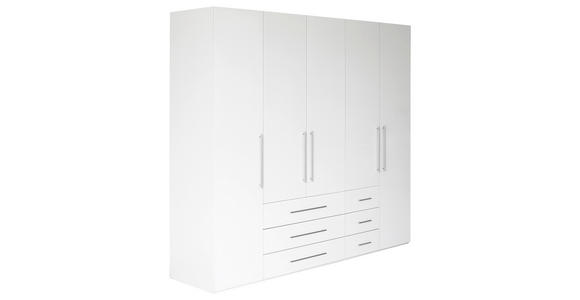 DREHTÜRENSCHRANK in Weiß, Weiß Hochglanz - Weiß Hochglanz/Alufarben, KONVENTIONELL, Holzwerkstoff/Metall (244/218,6/59,4cm) - Xora