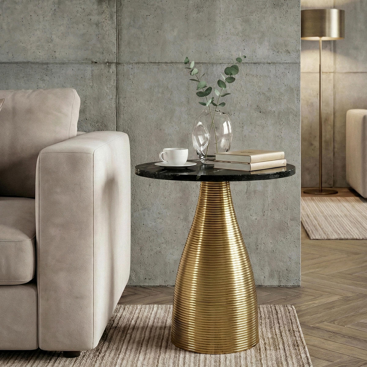 Masă Auxiliară din metal, piatră, 40/40/48 cm - auriu/negru, Design, metal/piatră (40/40/48cm) - Livetastic