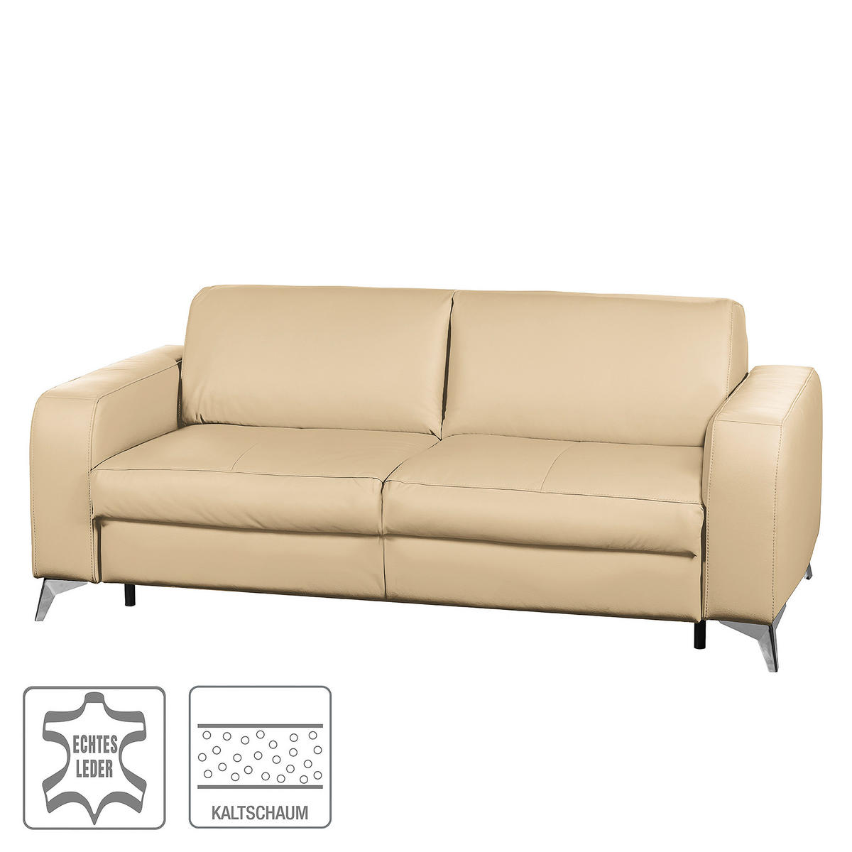 SCHLAFSOFA in Leder Beige  - Beige/Silberfarben, Design, Leder/Metall (204/84/104cm) - Livetastic