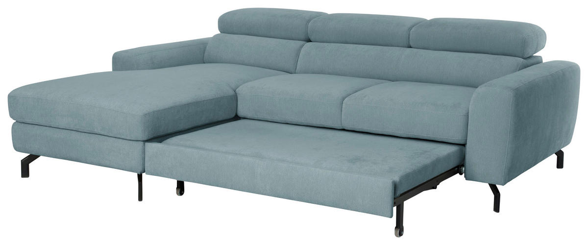 ECKSOFA LARGO in Chenille Blau  177/226 cm  - Blau/Schwarz, Design, Textil/Metall (177/226cm) - Livetastic