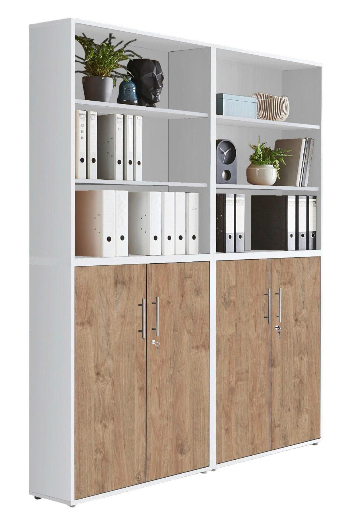 Mid.you Aktenschrank Office Edition - SW Set 11 Weiß, Eiche 168.8x227.2x33 cm