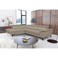 ECKSOFA DALLAS in Echtleder Taupe  228/283 cm  - Taupe/Schwarz, Design, Leder/Metall (228/283cm) - Livetastic
