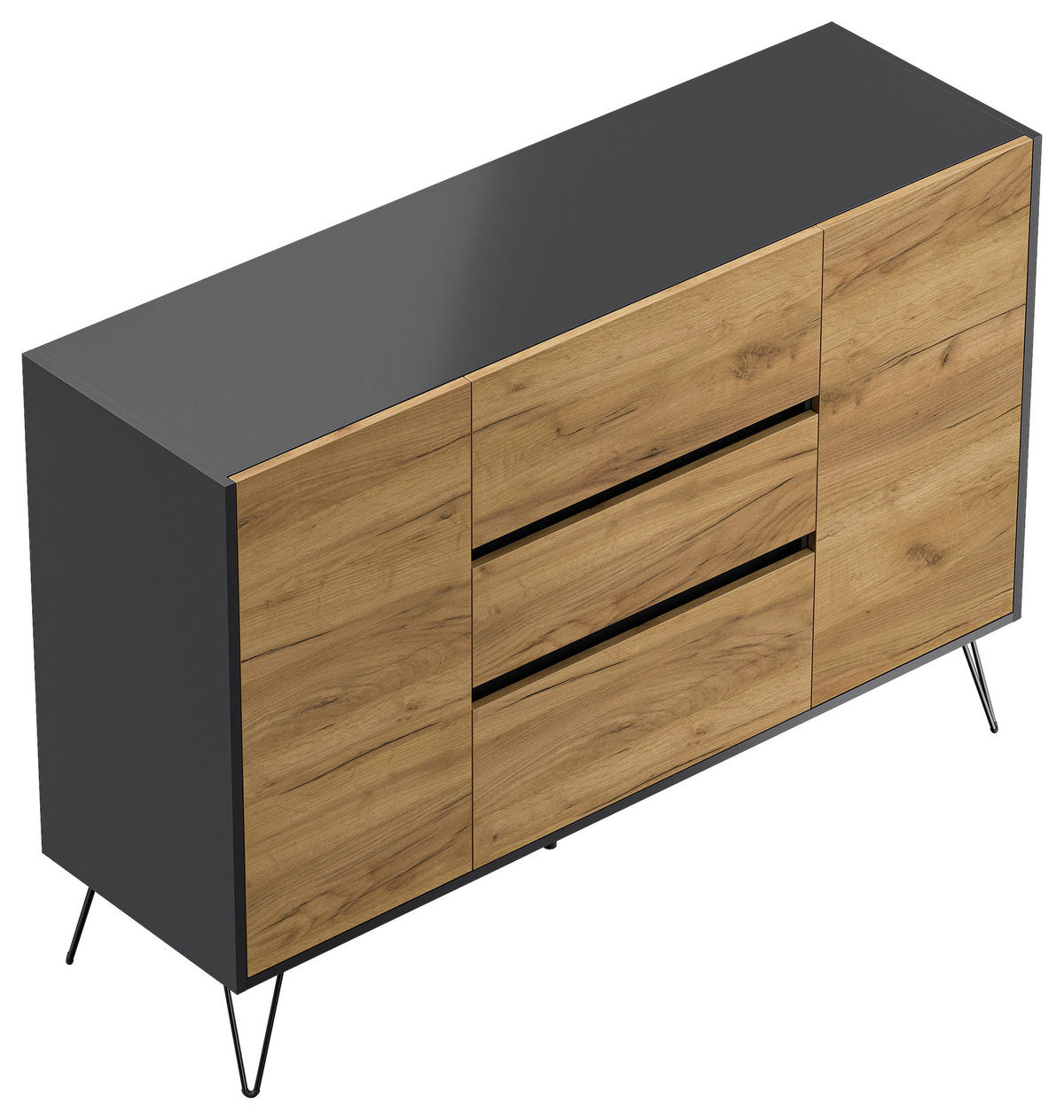 SIDEBOARD Posseik Industrial 140/93,6/42 cm 3 Schublade(n)  - Eichefarben/Graphitfarben, Design, Holzwerkstoff/Metall (140/93,6/42cm) - P & B