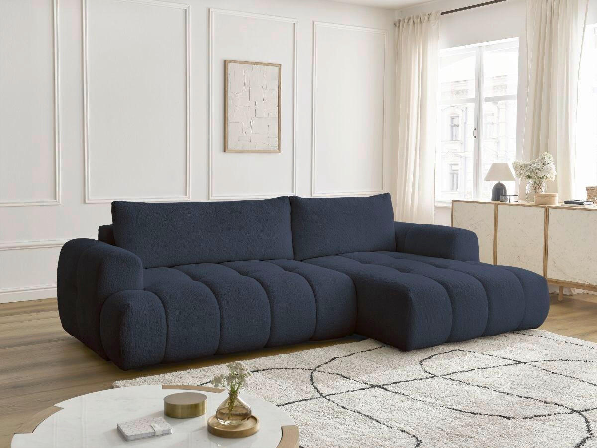 ECKSCHLAFSOFA FUJI Bouclé Dunkelblau  inkl.  - Schwarz/Dunkelblau, MODERN, Kunststoff/Textil (292/160cm)