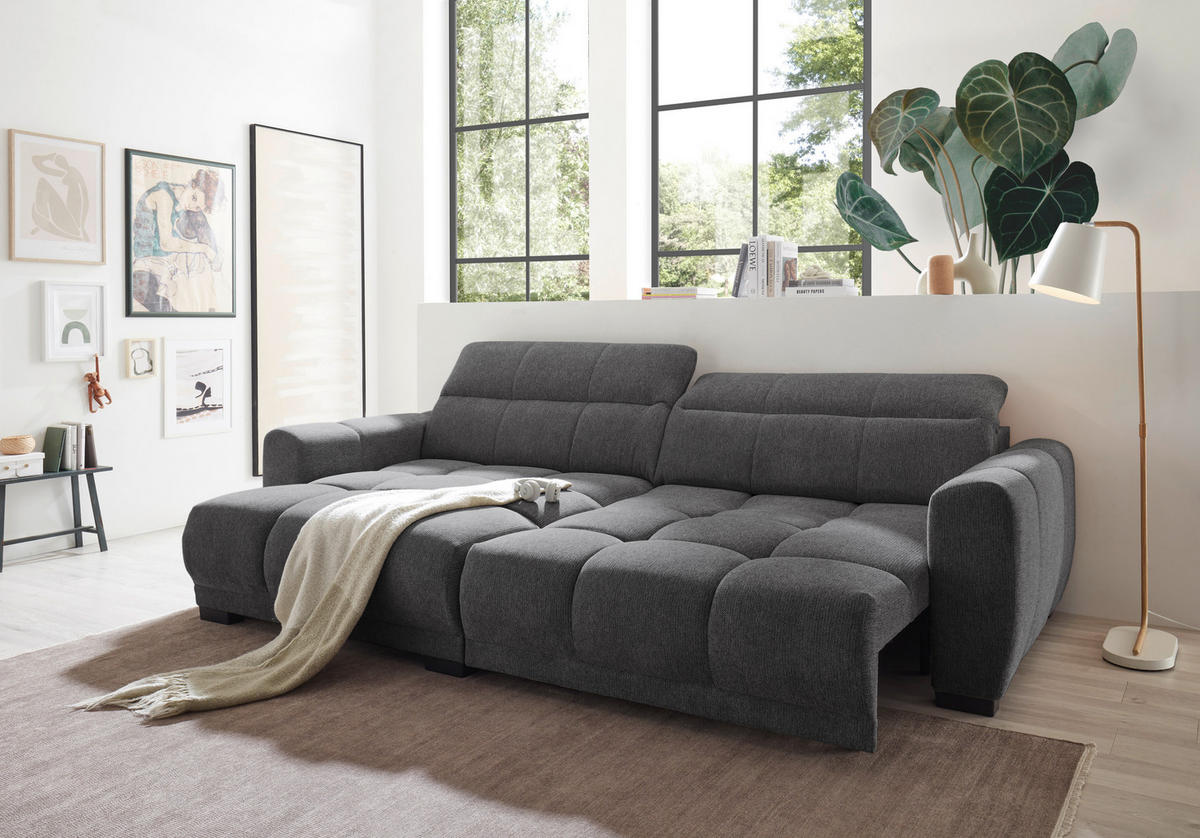 ECKSOFA HUNTER Anthrazit Mikrofaser  - Anthrazit/Schwarz, Basics, Kunststoff/Textil (170/297cm) - Livetastic
