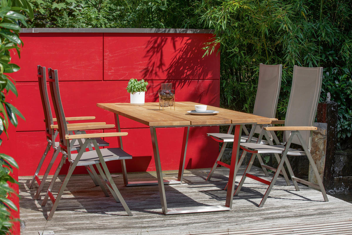 GARTENTISCH 200/95/76 cm Holz, Metall rechteckig  - Silberfarben/Teakfarben, Design, Holz/Metall (200/95/76cm)