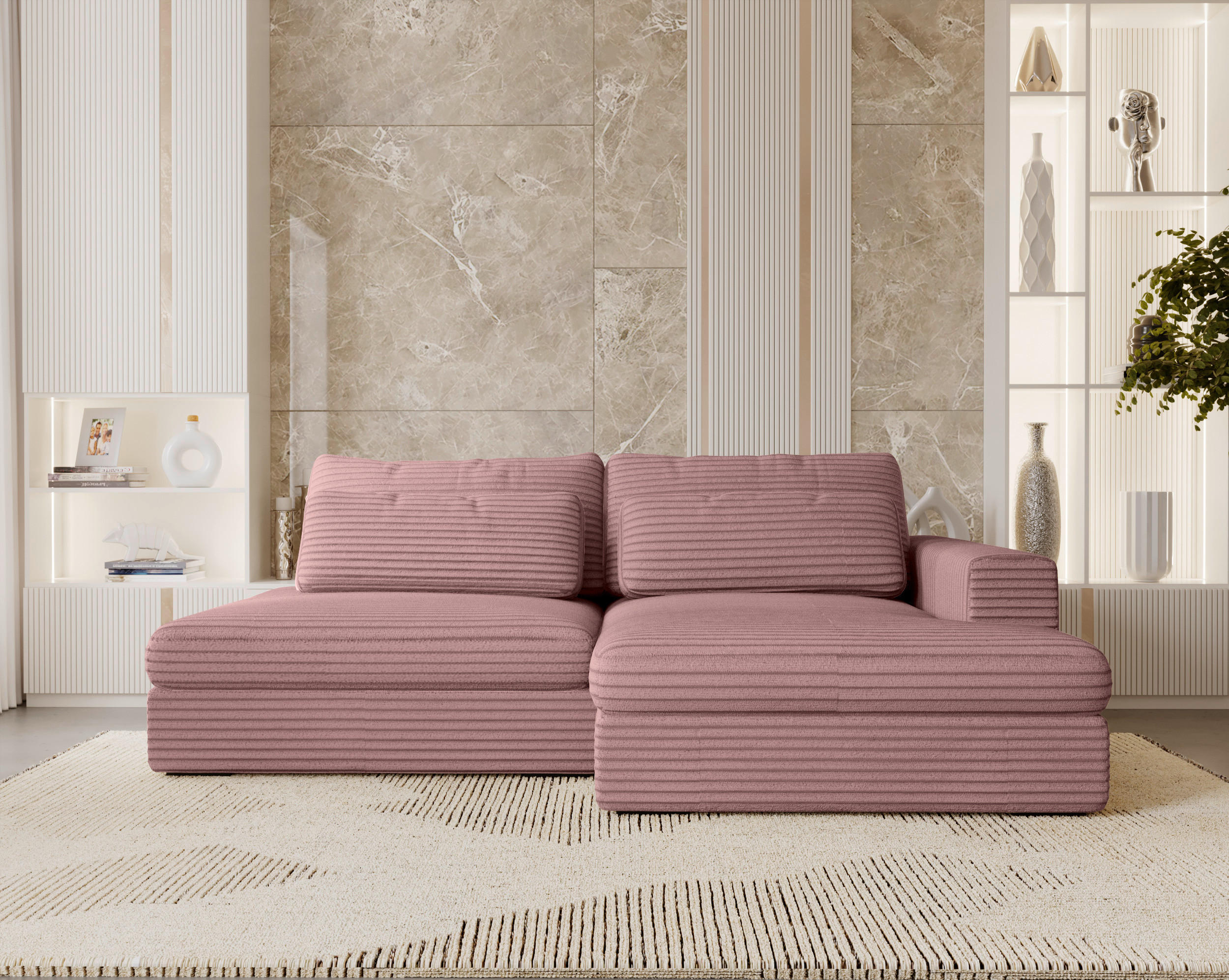 ECKSOFA in Cord Rosa  - Schwarz/Rosa, Design, Kunststoff/Textil (223/158cm) - Lomoco