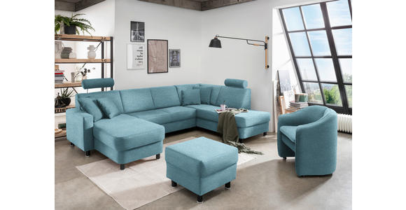 WOHNLANDSCHAFT  in Webstoff Hellblau  - Schwarz/Hellblau, Design, Holz/Textil (165/296/198cm) - Xora