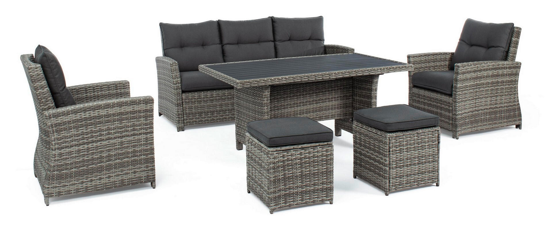 DINING-LOUNGESET Aluminium  - Greige/Anthrazit, KONVENTIONELL, Kunststoff/Textil (186,5/89/76cm) - Bizzotto