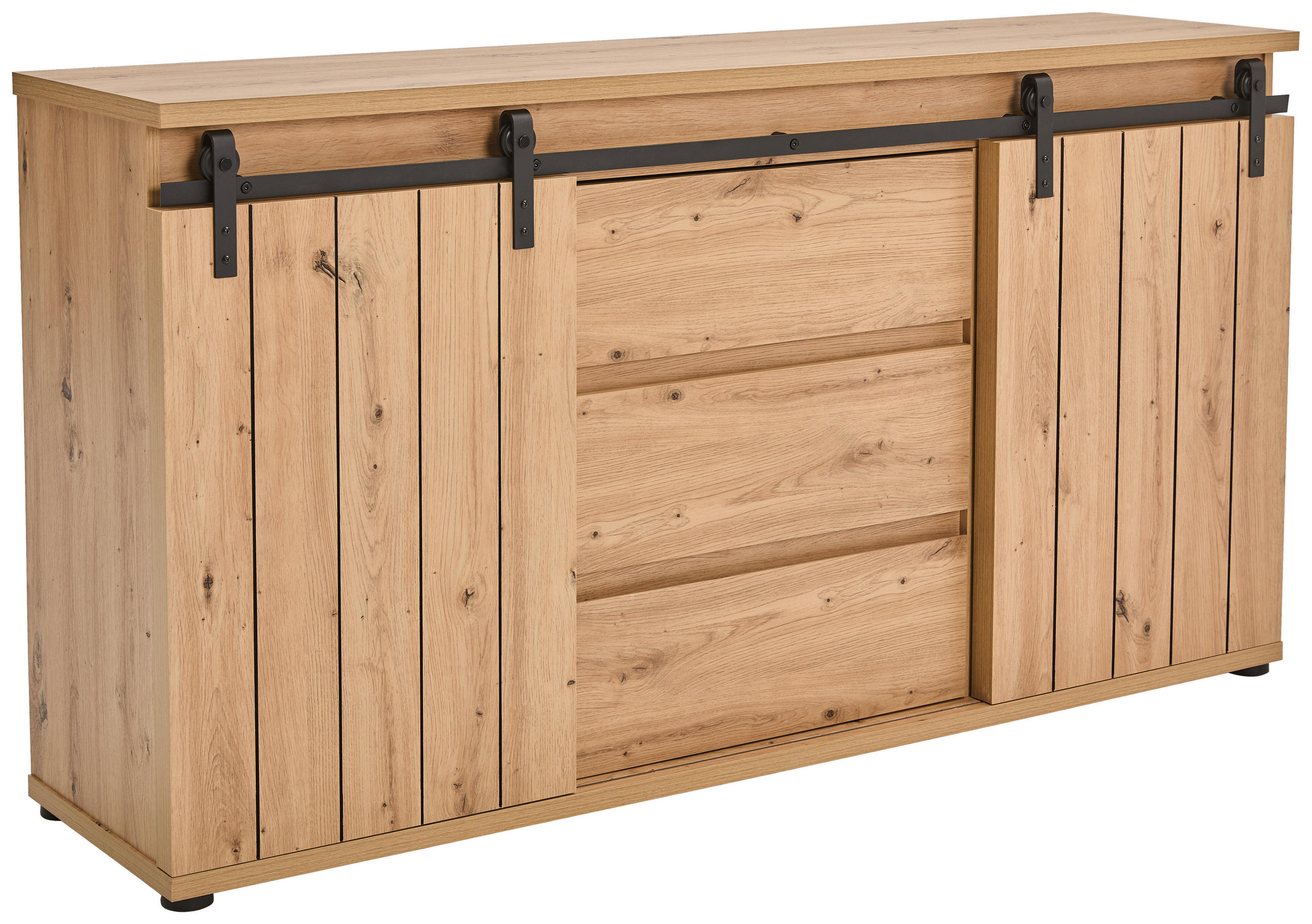 SIDEBOARD in 160/86/40 cm - Eichefarben/Schwarz, LIFESTYLE, Holzwerkstoff/Kunststoff (160/86/40cm) - Landscape