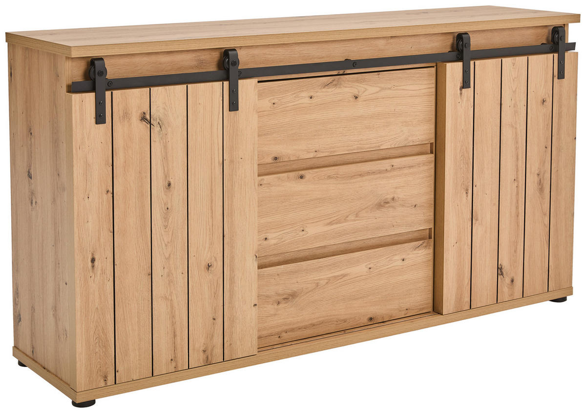 SIDEBOARD 160/86/40 cm  in Schwarz, Eichefarben  - Eichefarben/Schwarz, Lifestyle, Holzwerkstoff/Kunststoff (160/86/40cm) - Landscape