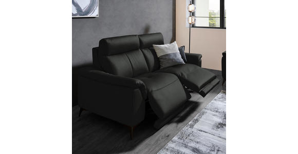 3-SITZER-SOFA  in Echtleder Schwarz   - Schwarz, Design, Leder/Metall (207/107/98cm) - Belluti