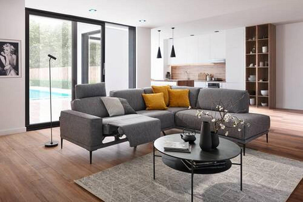 ECKSOFA in Flachgewebe Graphitfarben  - Schwarz/Graphitfarben, Design, Textil/Metall (260/210cm) - Johann Jakob