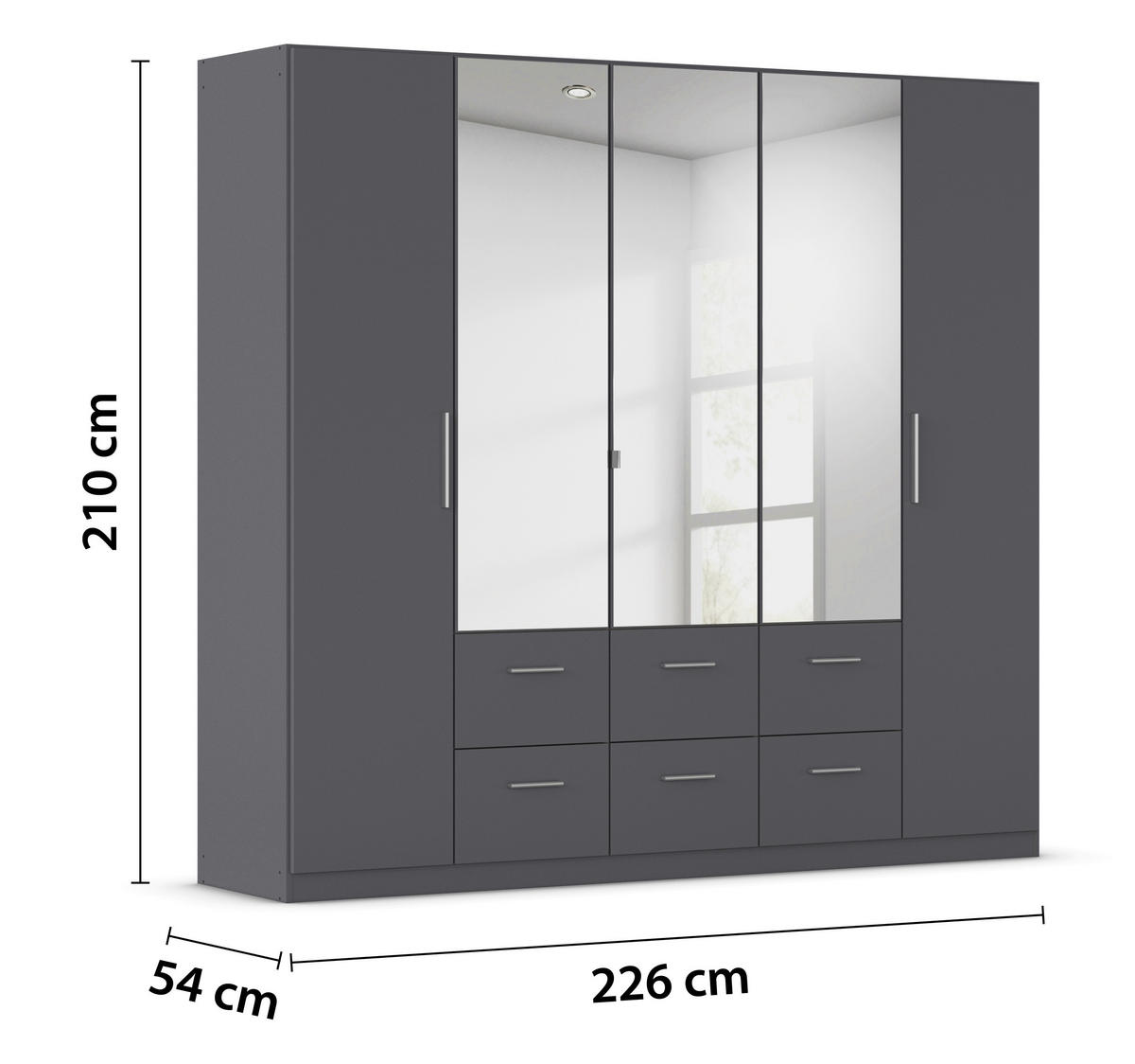 DREHTÜRENSCHRANK 226/210/54 cm,  in Grau, 5-türig  - Alufarben/Grau, KONVENTIONELL, Glas/Holzwerkstoff (226/210/54cm) - home24