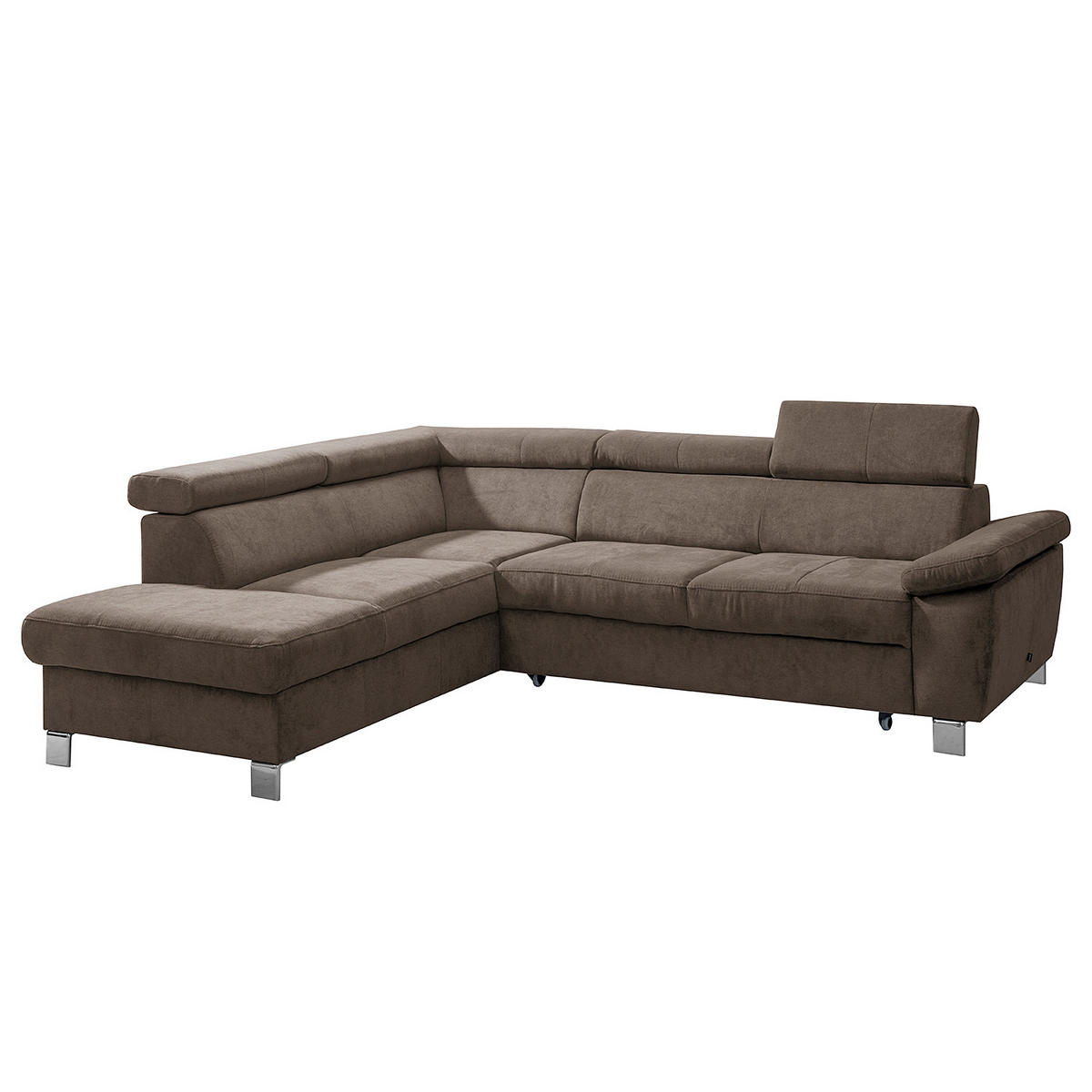 ECKSOFA Dunkelbraun Mikrofaser  - Chromfarben/Dunkelbraun, Design, Textil/Metall (208/248cm) - Livetastic
