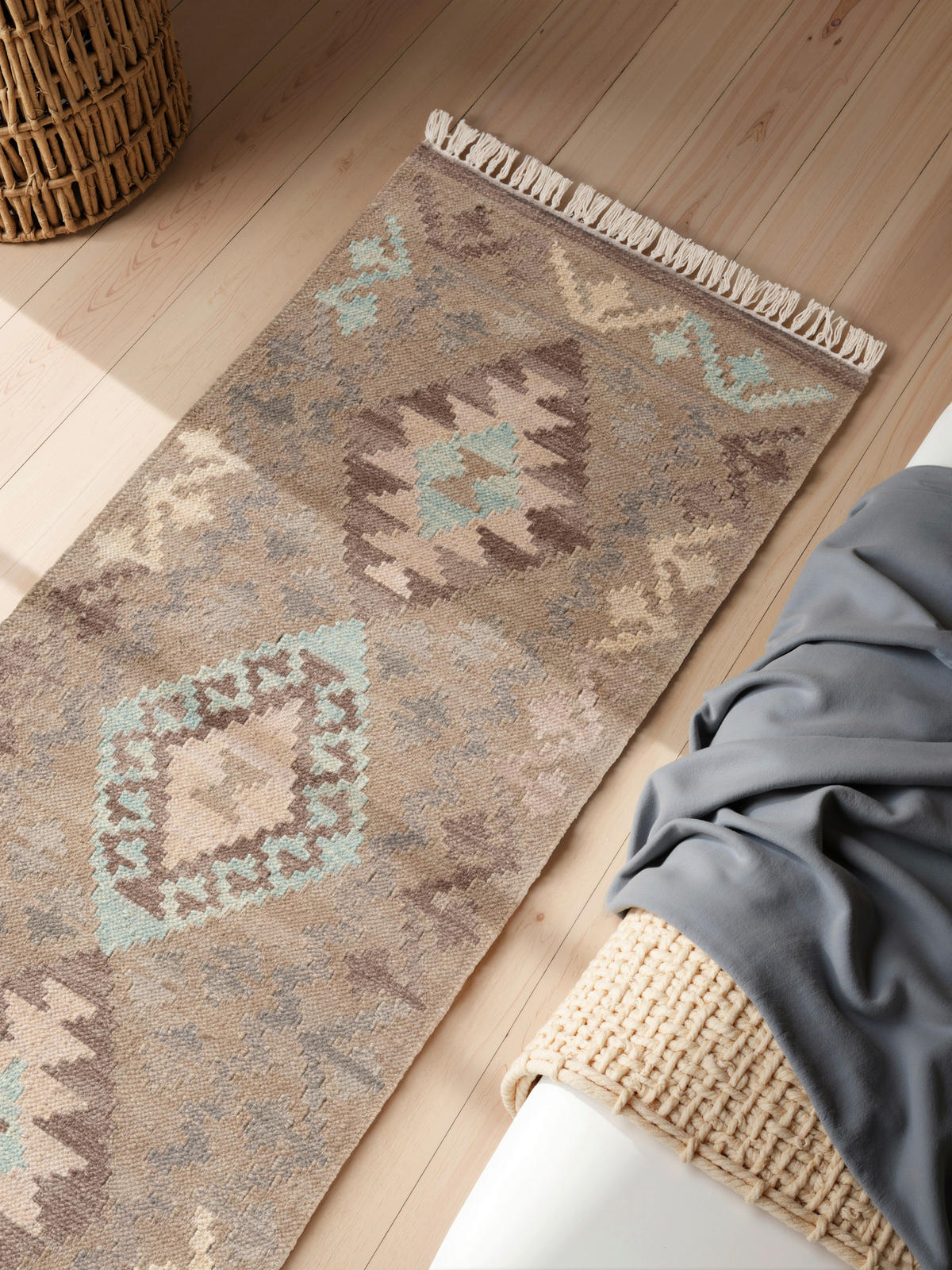 LÄUFER 60/190 cm Kamal  - Beige/Hellblau, Basics, Textil (60/190cm)