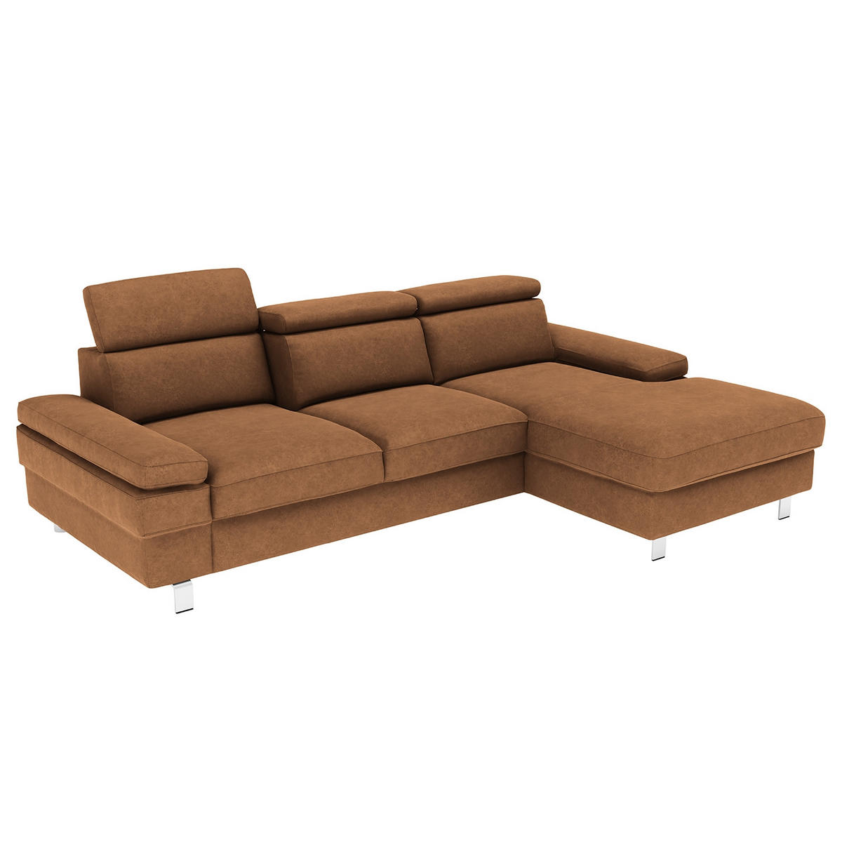 ECKSOFA in Mikrofaser Braun  - Silberfarben/Braun, Konventionell, Textil/Metall (182/82/259cm) - Trendmanufaktur