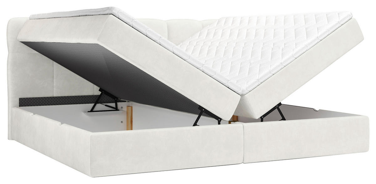 BOXBETT 240/200 cm,  in Creme, Matratze, Bettkasten, Topper, H3 = fest  - Creme/Schwarz, KONVENTIONELL, Kunststoff/Textil (240/200cm) - Chameo