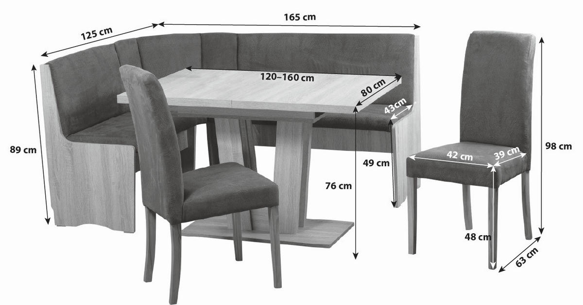 ECKBANKGRUPPE in Textil, Holzwerkstoff Grau, Sonoma Eiche  - Grau/Sonoma Eiche, KONVENTIONELL, Holz/Holzwerkstoff (125/89/165cm) - P & B