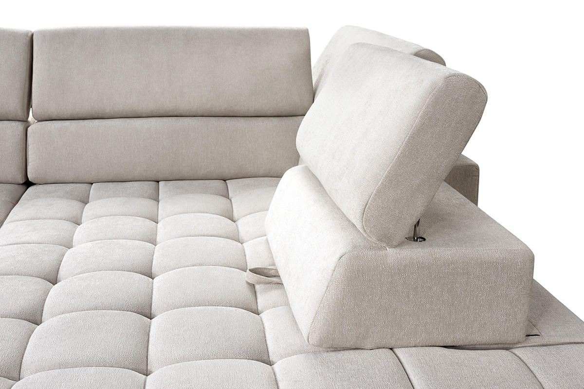 ECKSOFA in Chenille Creme  - Creme/Naturfarben, Design, Holz/Textil (307/201cm) - Livetastic
