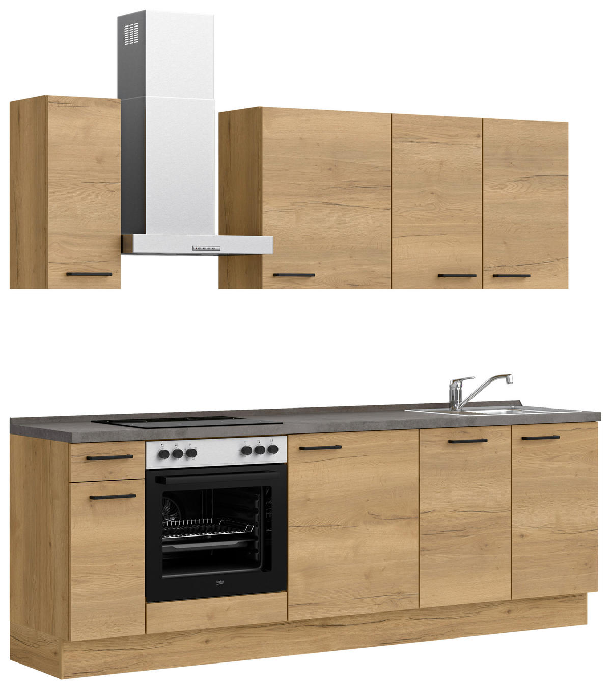 KÜCHENBLOCK 240 cm   in Eichefarben, Schieferfarben  - Schieferfarben/Eichefarben, MODERN, Holzwerkstoff/Metall (240cm) - Nobilia