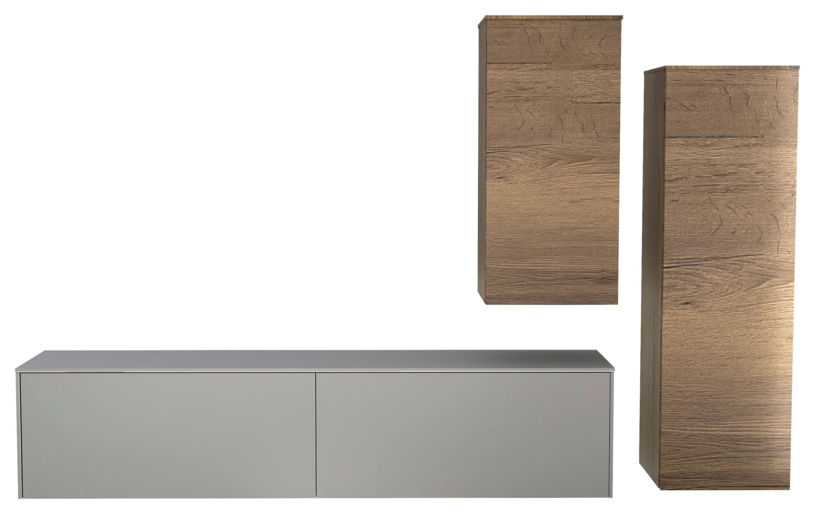 WOHNWAND 3-teilig  in Eichefarben, Hellgrau  234/174/37 cm  - Eichefarben/Hellgrau, Design, Holzwerkstoff (234/174/37cm) - Celina Home