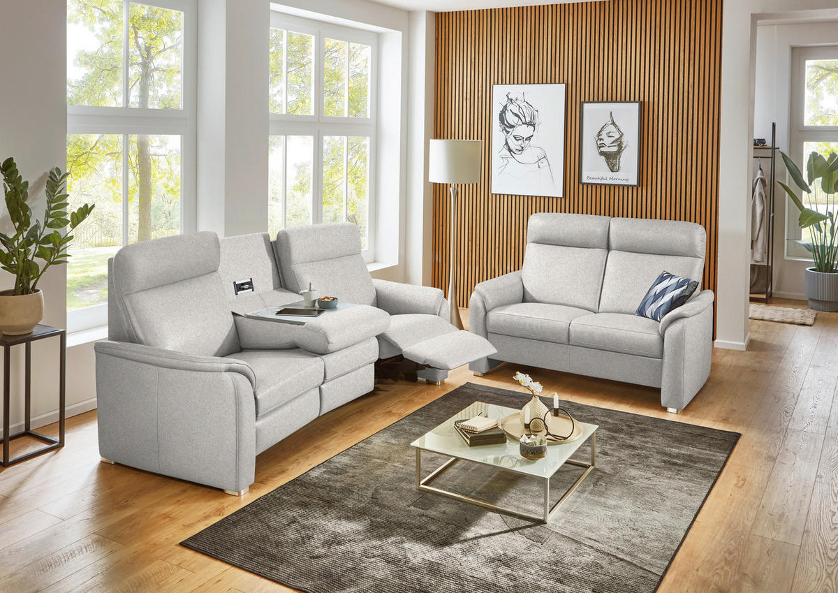 SITZGARNITUR  in Flachgewebe Ecru  - Ecru/Alufarben, KONVENTIONELL, Textil/Metall (218/156/107/103/95cm) - Beldomo Comfort