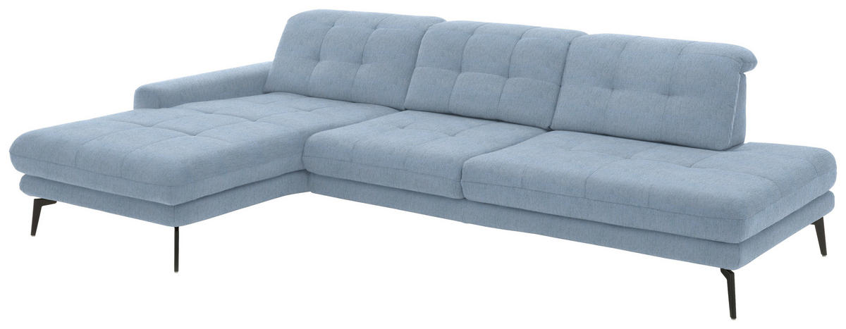 ECKSOFA in Flachgewebe Hellblau  - Schwarz/Hellblau, Design, Textil/Metall (190/309cm) - Beldomo Style