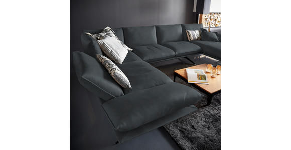 WOHNLANDSCHAFT in Echtleder Grau - Schwarz/Grau, Natur, Leder/Metall (217/359/155cm) - Dieter Knoll