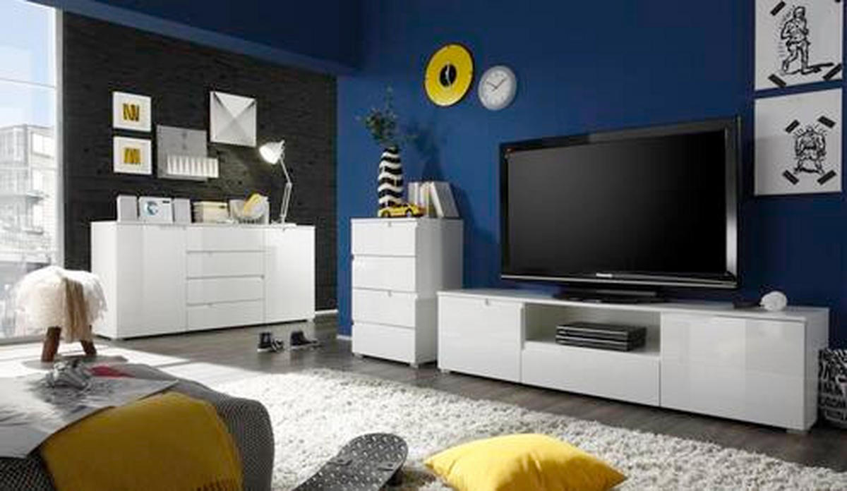 SIDEBOARD 165/80/40 cm  in Weiß, Weiß Hochglanz  - Weiß Hochglanz/Silberfarben, Design, Holzwerkstoff/Kunststoff (165/80/40cm) - Carryhome