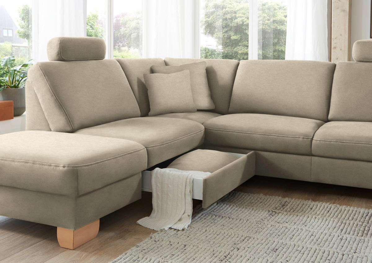 ECKSOFA in Mikrofaser Naturfarben  - Wildeiche/Beige, Konventionell, Holz/Textil (236/286cm) - Voleo
